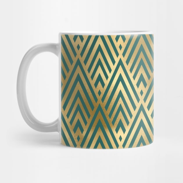 Teal and Gold Vintage Art Deco Chevron Pattern by podartist